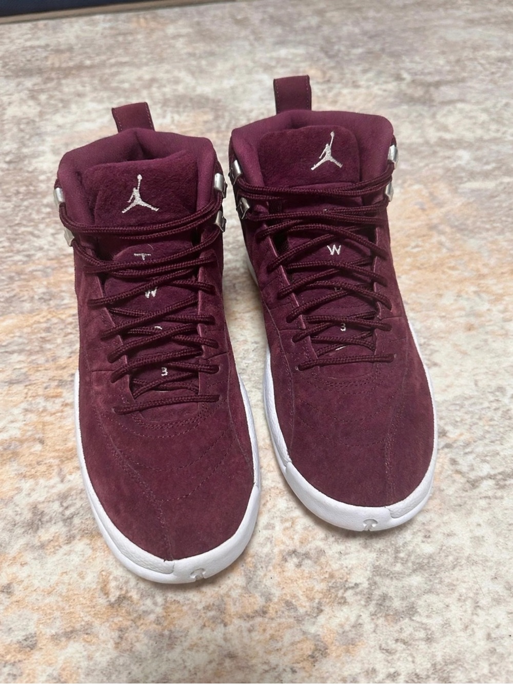 Jordan Men's Burgundy Suede High-Top Sneakers with White Accents